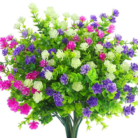 artificial flowers for outdoor uv resistant 8 bundles plastic fake outdoor plants and flowers for