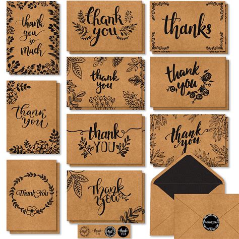 Buy 150 Thank You Cards With Matching Brown Kraft Envelopes And