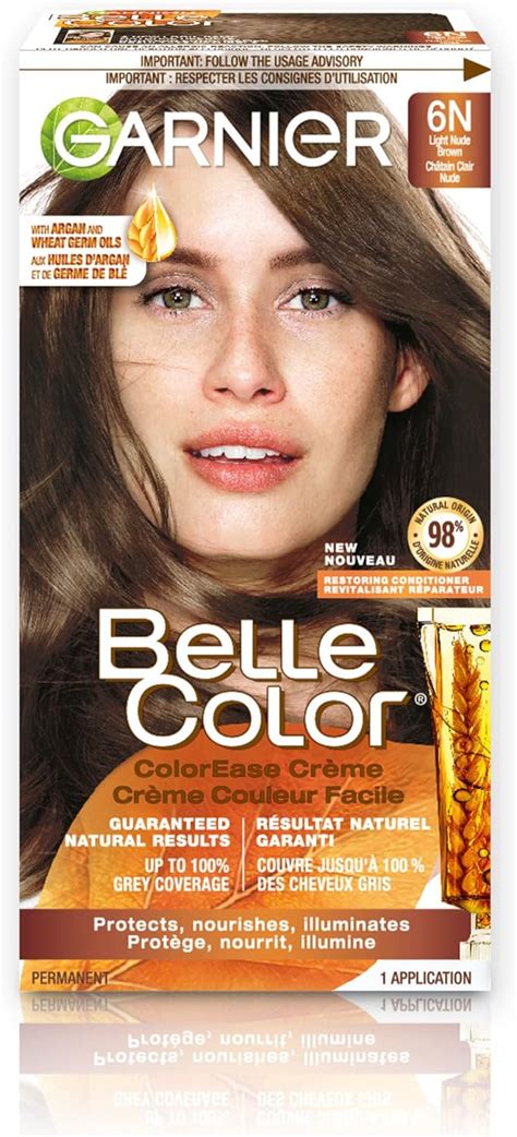 Garnier Belle Color Permanent Hair Dye 6n Light Nude Brown 100 Grey Coverage Enriched With