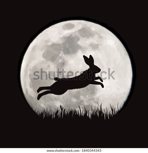 Vector Silhouette Hare On Moon Background Stock Vector Royalty Free