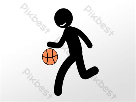 Gambar Ilustrasi Siluet Tangan Stickman Bermain Basket Elemen Grafis