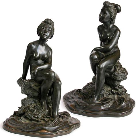 Antique Japanese Meiji Bronze Nude Bather Okazaki Sessei Statue