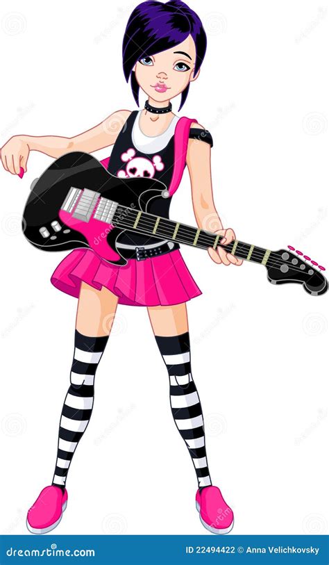 Rock Star Girl Playing Guitar Stock Vector Illustration Of Band
