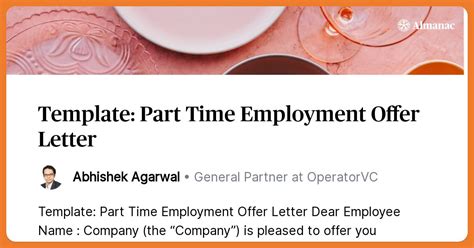 Template Part Time Employment Offer Letter