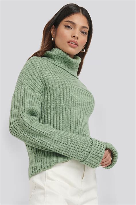 Ribbed Knitted Turtleneck Sweater Vert Na Kdfr