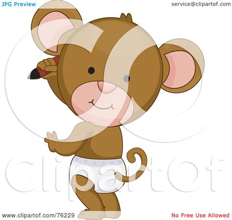 Royalty Free Rf Clipart Illustration Of A Cute Baby Monkey In A Diaper Drawing On A Wall By