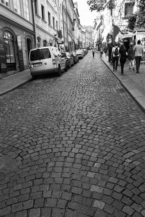 Narrow Cobblestone Streets And Sidewalks Of Prague Editorial Stock