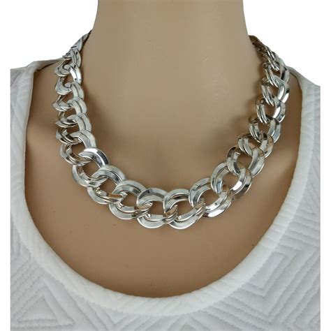 Ky And Co Silver Tone Big Oversized Chunky Chain Necklace Double Link