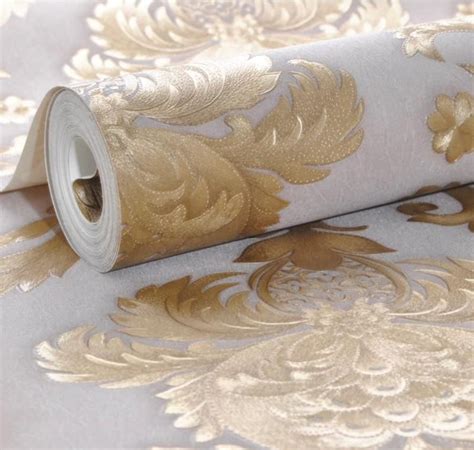Luxury Gold Damask Wallpaper Textured Embossed Vinyl Wall Covering Cla