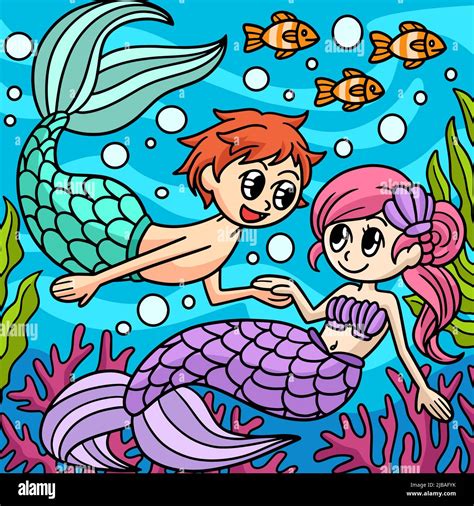 Mermaid And Merman Cartoon Colored Clipart Stock Vector Image And Art Alamy