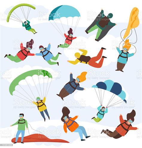 Extreme Parachute Skydivers Stock Illustration Download Image Now