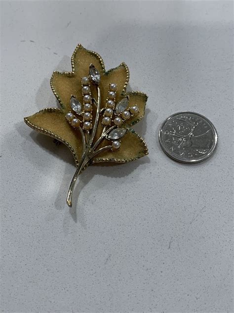 Coro Vintage Goldtone Leaf Brooch Pin With Faux Pearls And Etsy