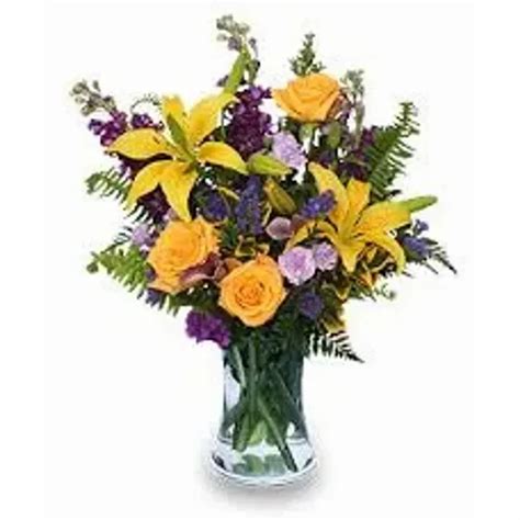 Pretty Purple And Yellow Bouquet Mebane Nc Florist Gallery Florist