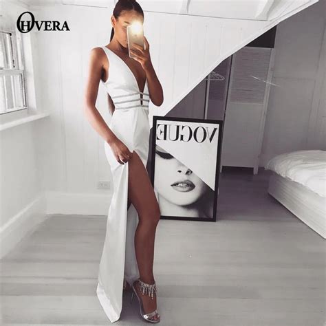 Ohvera Satin Side High Split Maxi Long Dress Women Bodycon Backless Sexy Club Party Dress