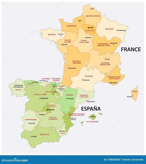Mappa Amministrativa E Politica Della Spagna E Della Francia Nel Resp