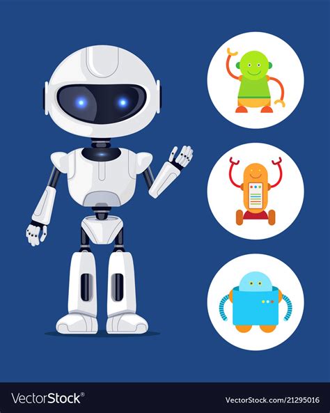 Robot With Glowing Eyes Set Royalty Free Vector Image