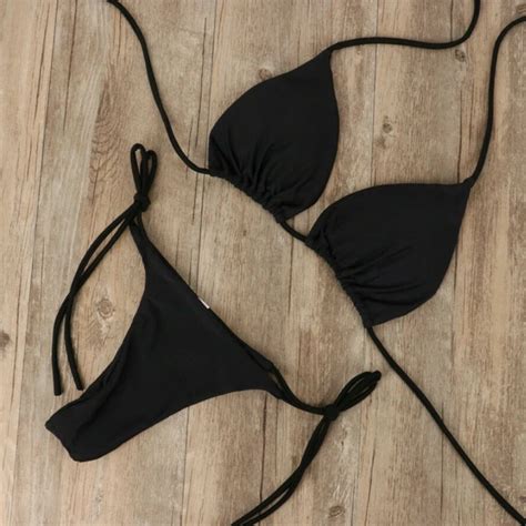 Yaz Seksi Kat Bikini Setleri Kad Nlar Kravat Yan G String Tanga Mayo