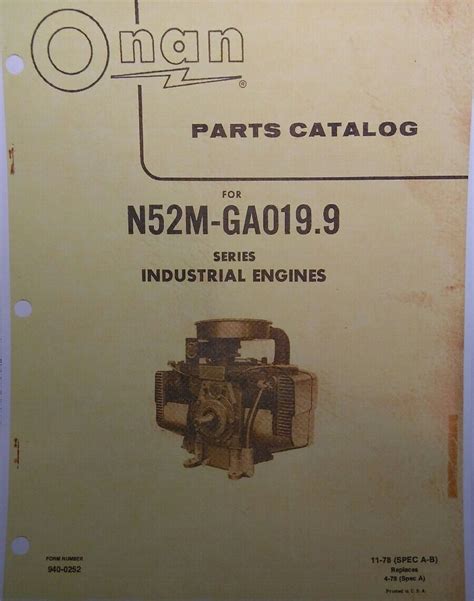 Onan N52m Ga0199 Engine Dealer Parts Manual Gas Welder Generator Sears