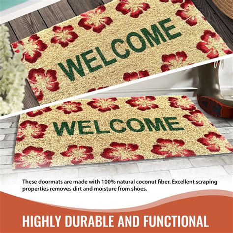 Welcome Flower Doormat Natural Coir Indoor Door Mat Outdoor Etsy