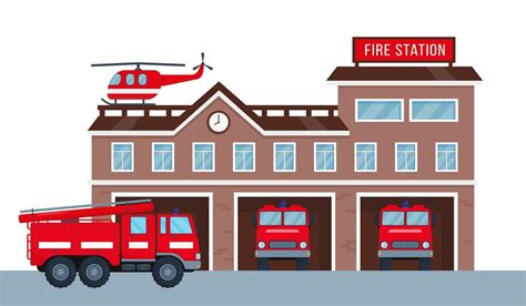 Fire Station Building With Fire Engine Vehicle 6204277 Vector Art At