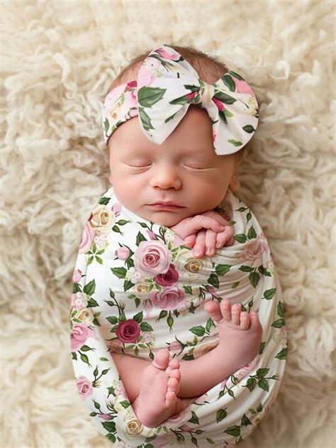 Newborn Photography Girl Floral Wrap Blanket And Headband Shein Usa