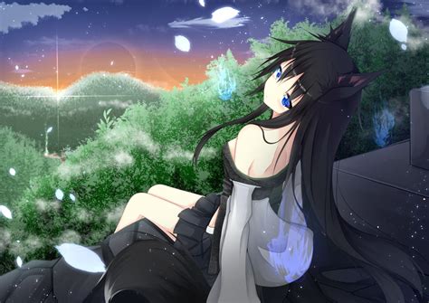 Free Download Hd Wallpaper Black Hair Blue Eyes Blushing Clouds