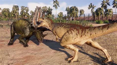 Pentaceratops VS T Rex Cryolophosaurus And Qianzhosaurus Jurassic World Evolution YouTube