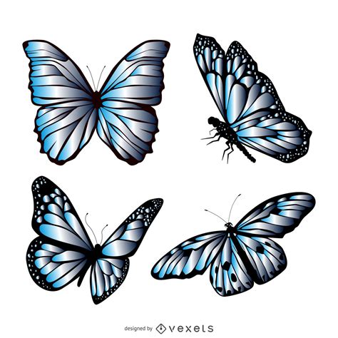 Blue Butterfly Illustration Set Vector Download