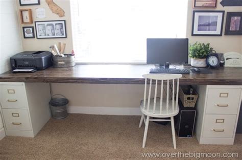 Upcycle standard office file cabinets into the base for a beautiful desk ~ organizing chic! DIY File Cabinet Desk