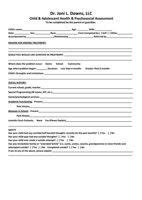 Sample Psychosocial Assessment Forms