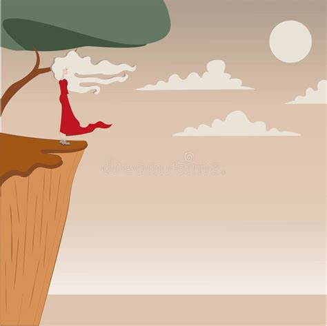 Girl Standing On The Edge Of A Cliff Above The Sea Stock Vector Illustration Of Breeze Cliff