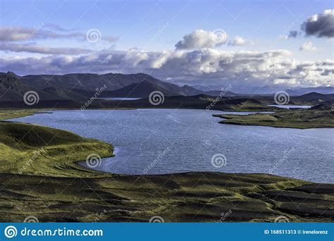 Scenic Panorama Of Clear Lake And Mountains Landmannalaugar Iceland