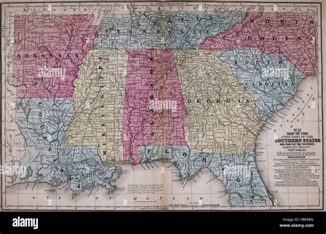 Mapa De Los Estados Del Sur Estados Unidos De América Circa 1861