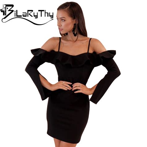 Bilarythy 2018 Vogue Women Solid Black Backless Mini Dress Sexy Ruffles