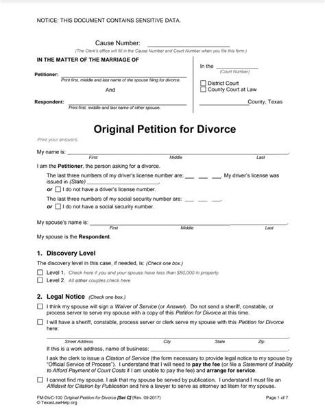Texas Law Help FM DivC 100 Original Petition For Divorce Set C Fill