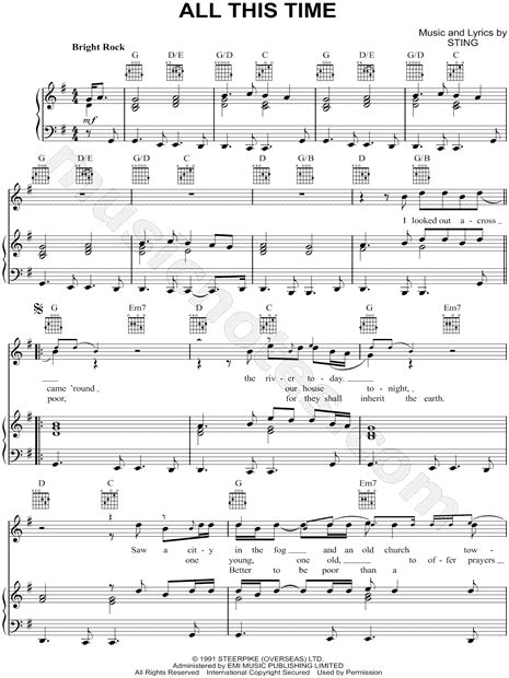 Sting All This Time Sheet Music In G Major Download And Print Sku