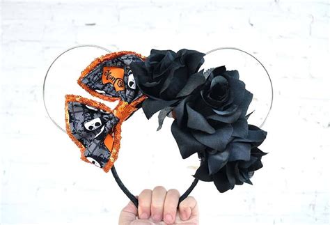 Jack Skellington Black Roses Floral Wire Mickey Ears 15 Halloween