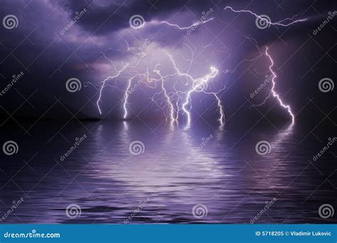Lightning Storm Over Ocean Stock Illustration Illustration Of Abstract
