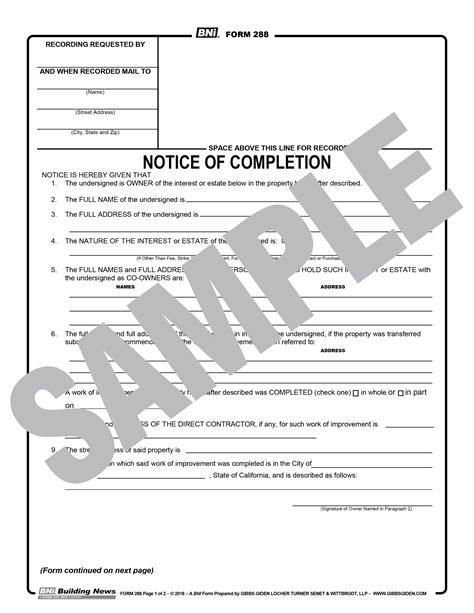 Form 288 Notice Of Completion Reusable Pdf Format