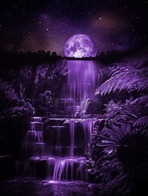 Waterfall And Full Moon At Nightscape Stock Image Image Of Exposure