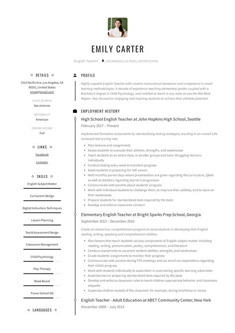 Teacher Resume Templates Free