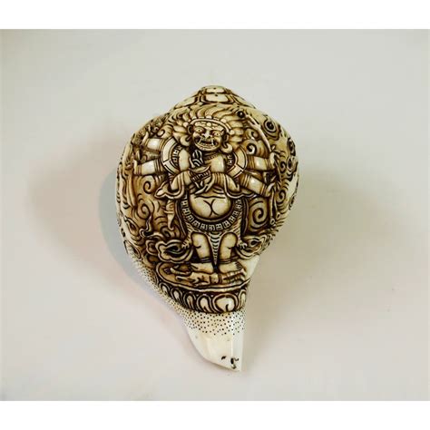 Black Mahankal Conch Shell Sankha 7 H X 13 C Hand Carved Nepal