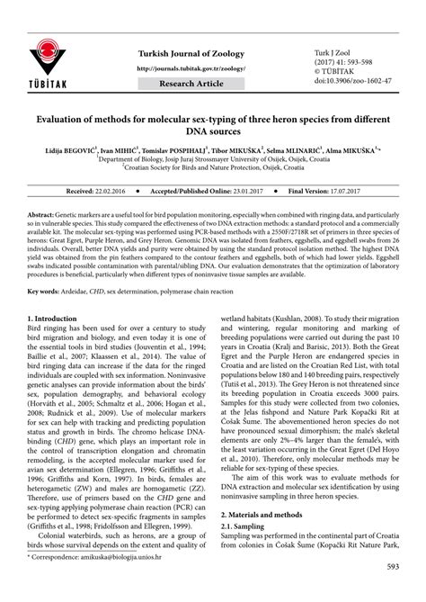 Pdf Evaluation Of Methods For Molecular Sex Typing Of Three Heron