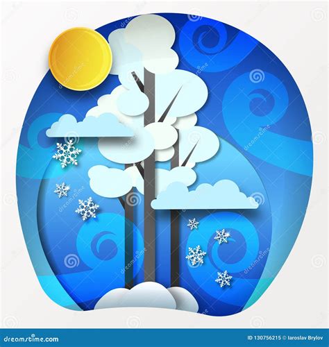 Paper Winter Forest Landscape Snow And Blowing Snow Vector Stock Vector