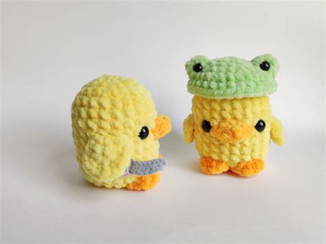 Duck With Knife Duck Plush In Frog Hat Cute Plushie Kawaii Etsy