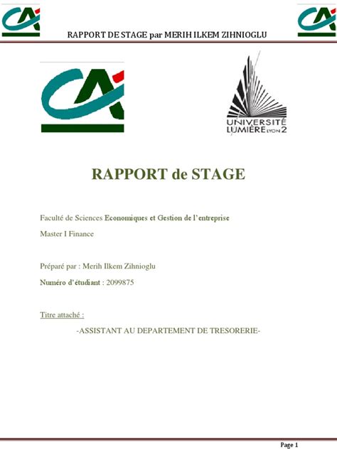 Rapport De Stage Crédit Agricole
