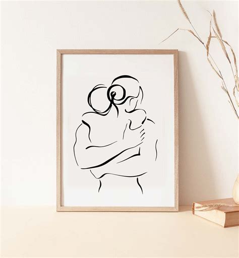 Couple Hug One Line Drawing One Line Drawing Printable Art Love Line Sketch Minimalist Wall