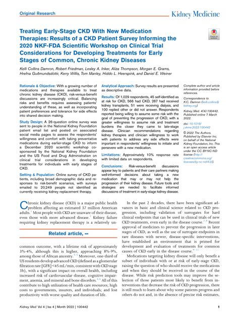 Pdf Treating Early Stage Ckd With New Medication Therapies Results