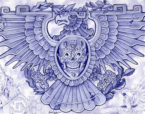 Blue Eagle By Mouse Lopez Aztec Bird Symbol Giclee Art Print