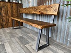 Live edge bench with back modern-industrial style, dining table bench ...